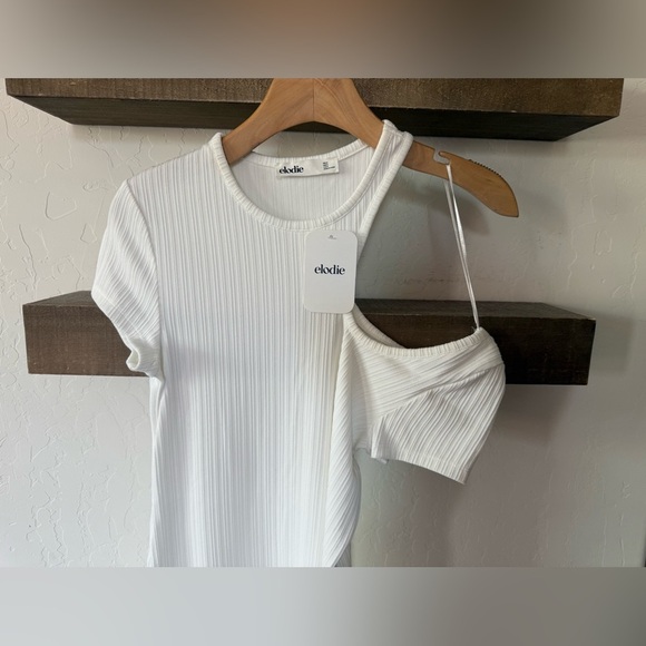 Elodie|White Ribbed Women's one shoulder cut-out Dress,minimalist style•••NWT - Picture 4 of 11